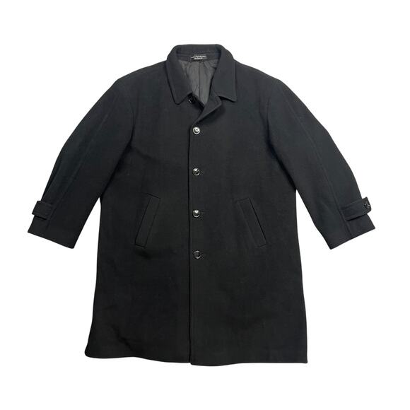 Vintage Andrew Fezza Overcoat Mens 42 Regular Black Cashmere Blend Made Italy - Picture 1 of 12